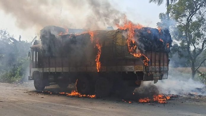 fire in a moving lorry
